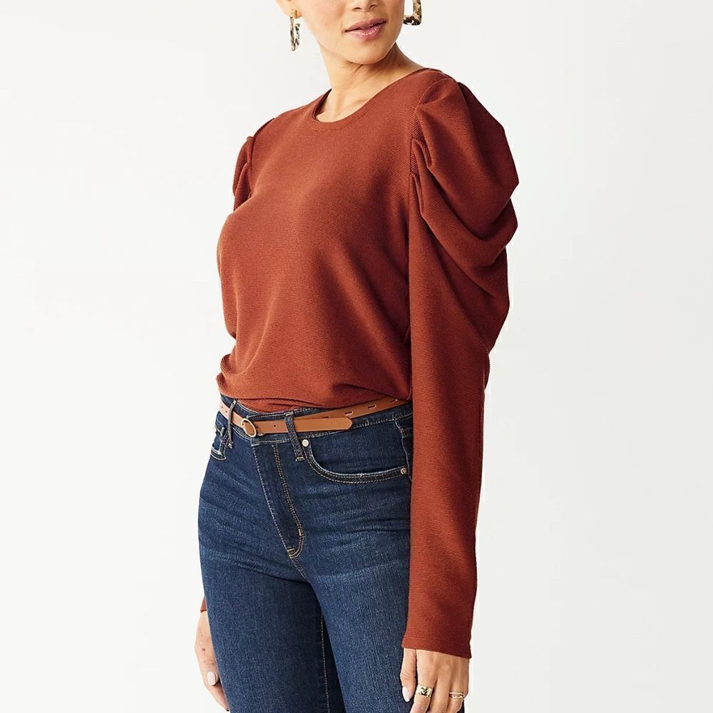 Nine West Pleat Sleeve Crewneck Top
